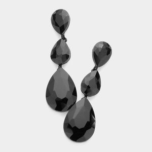 Black Dangle Crystal Earrings 2.75 Inch Triple Tear Drop Jewelry